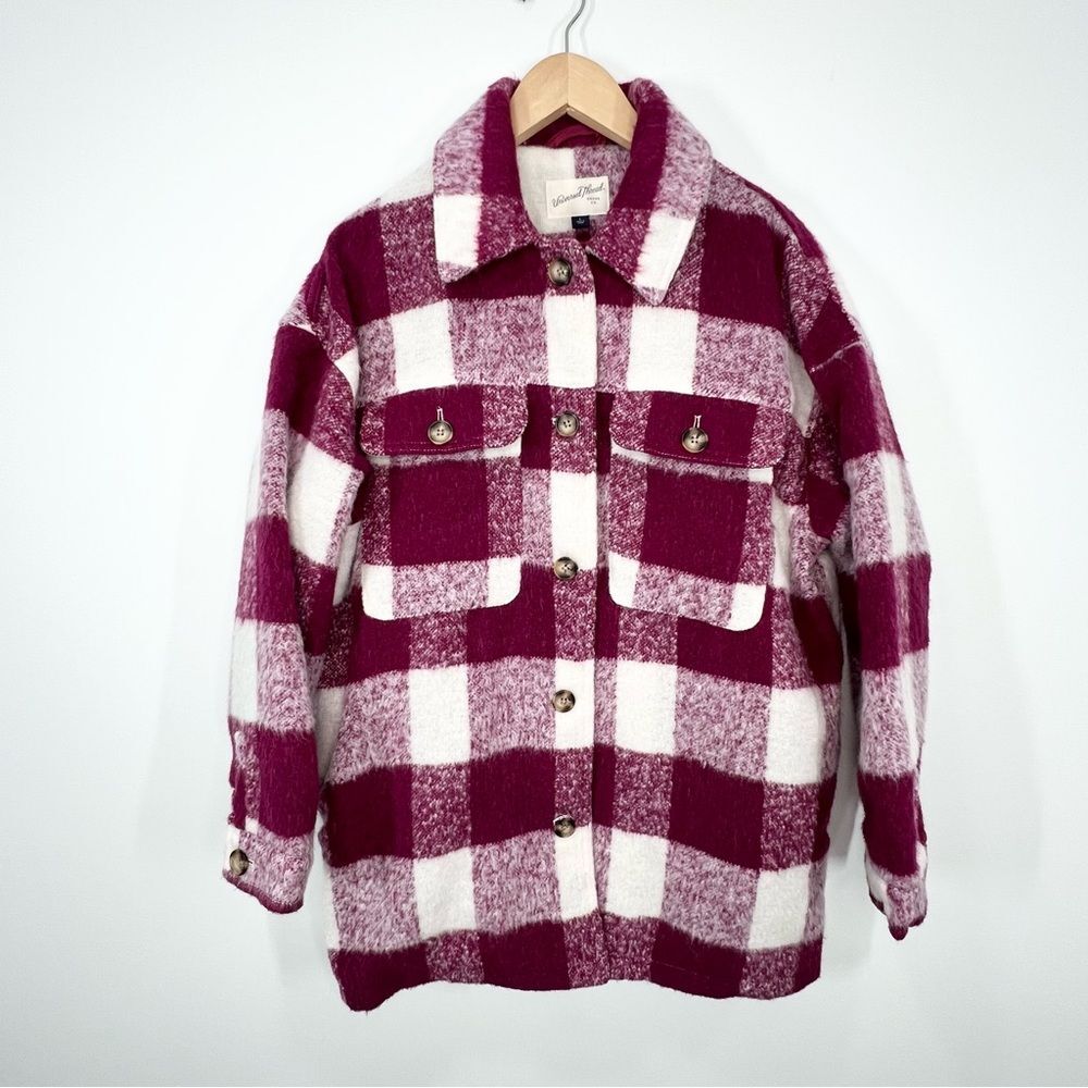Universal Thread Brushed Oversized Plaid Shacket Wool Blend Large